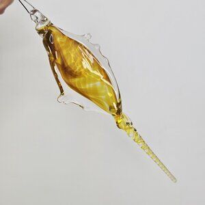 Art Glass Hand Made Christmas Ornament Yellow / Gold Clear Murano Style